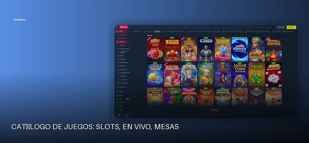 Catálogo de juegos: slots, en vivo, mesas